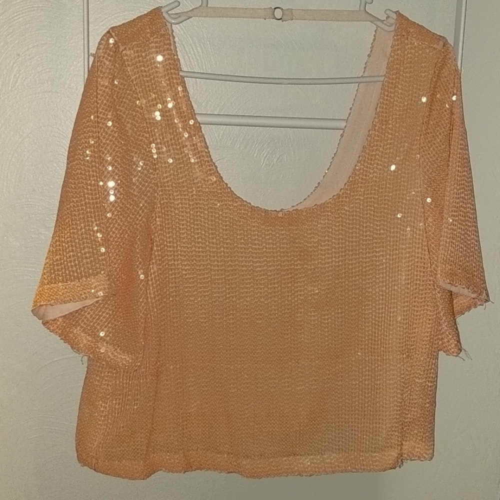 Free people coral-sequins crop top